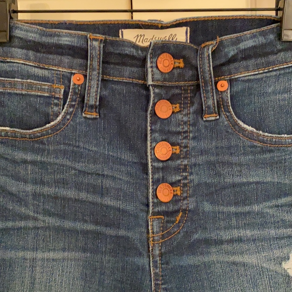 NEW Madewell 10” high rise button fly skinny jeans drop hem distressed size 24 - Picture 4 of 12